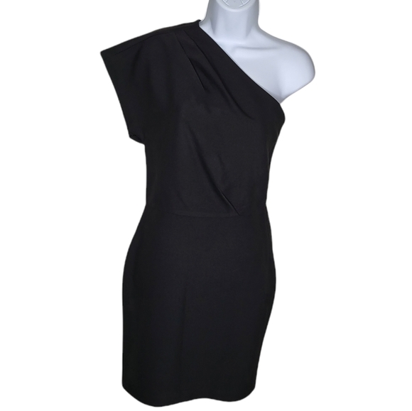 Maje Women's one Shoulder Sheath Dress Solid Black Size 2 Side Zip - Picture 3 of 12